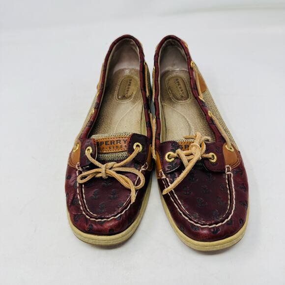 Sperry Angelfish Embossed Anchor Boat Shoe Brown/Tan Leather Size 9M - Picture 5 of 14